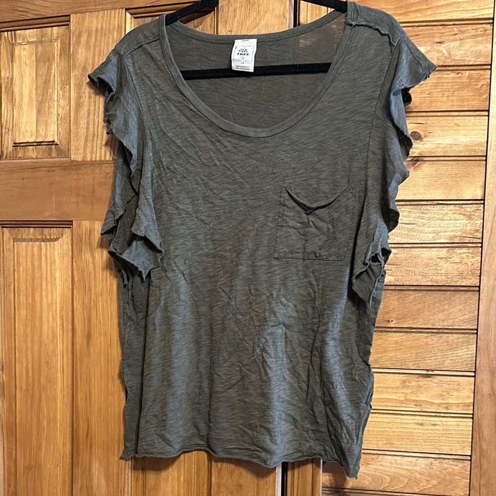 We The Free Green Ruffled Muscle Tee